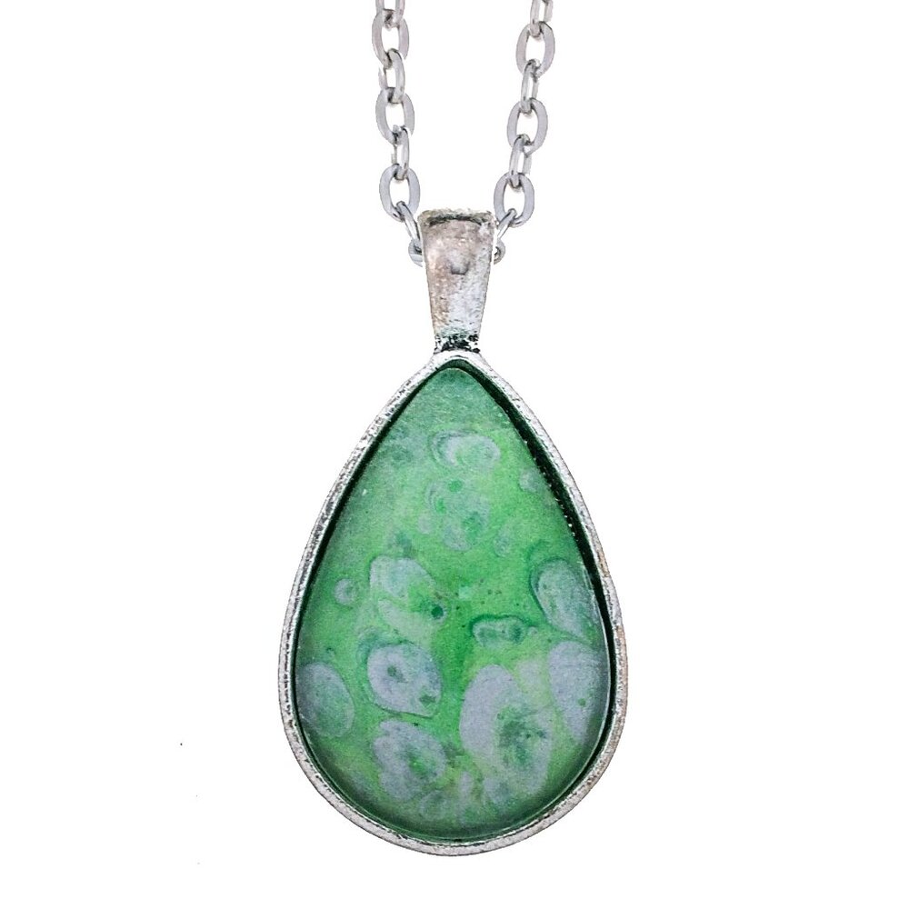Handmade Green Fluid Art Teardrop Pendant Necklace